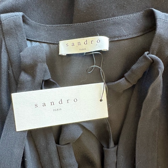 NWT Sandro Paris Black Tie Up Sweep Dress - Picture 7 of 11